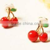 Red Cherry Earrings Agate Cherry Earrings Beaded Cherry Earrings thumbnail-1