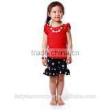 2016 Wholesale Boutique outfit baby girl red t shirt+gold dot ruffle pants kids clothing set toddler fashion style