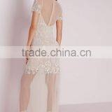 Premium Embellished Cap Sleeve Mesh Maxi Dress Nude thumbnail-6