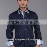 Mens Navy Blue Triple Collar Dress Shirt thumbnail-1