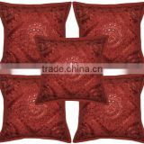 Indian Handmade Mirror Work Embroidery Cotton Cushion Cover Throw Pillow Covers
