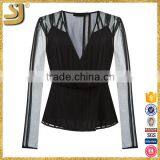American Style Fashion Tops Women Beautiful Elegant Long Sleeve Blouses V-Neck Design Tops thumbnail-1