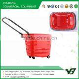 Hot Sell Good Cheap 45 Liter HDPP Red Color Double Handle Roll Market Basket Trolley With Wheels (YB-W017) thumbnail-2
