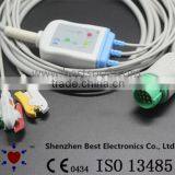 Kontron 12pin 3 Lead ECG Cable and Leadwires, IEC With Grabber