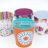 Colorful Handle Round Shape Metal Bucket Tin Can