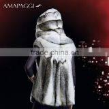 Regular Length Winter Women Black Cross Mink Fur Coat With Hat thumbnail-2