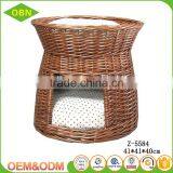 Natural Wicker Woven Crafts Indoor Dog Cat House Basket With Softy Cushion thumbnail-1