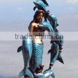 Garden Art Statue Bronze Casting Mermaid With 8 Dolphins Garden Fountain for Hot Sale thumbnail-2