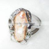 18K Gold Baroque Orange Pearl Tahitian Pearl Ring thumbnail-2