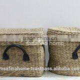 Water Hyacinth Basket With Leather Handles thumbnail-1