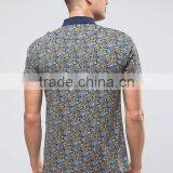 Cheapest Custom Short Sleeve Button Placket Paisley Printed Design Navy Men's 100% Cotton Jersey 200g Casual Polo Shirt thumbnail-2