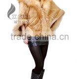 CX-B-M-99A In-stock Item Wholesale Knitted Genuine Fox Fur Trim Mink Fur Shawl Coat thumbnail-3