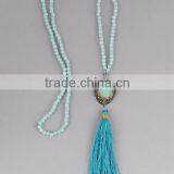 Fashion Long Hand Knotted Druzy Tassel Necklace, Druzy Beaded Neckalce thumbnail-3