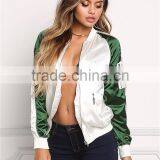 MGOO 2017 Hot Sale Custom Satin Bomber Jackets Zip Up Silver Fashion Tops Raglan Long Sleeves Tops thumbnail-5