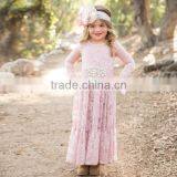 Baby Girls Fall Pink Lace Long Sleeve Maxi Dress Children Growns Frocks Design Clothing thumbnail-2