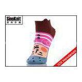 Cartoon 3D Character Cute Colored Ankle Socks Pink Strip Non Slip Nylon / Cotton Socks