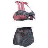 High Waist Plaid Two Piece Swimwear Halter Plus Size Sexy Bikini for Women thumbnail-5