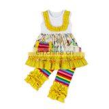 Girl Pocket Dress and Rainbow Stripe Ruffle Pant Bulk Wholesale Kids Clothing Back to School Outfit thumbnail-1
