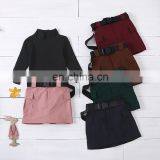 New Children's Wear High Collar Long Sleeve Solid Color Top Belt Tooling Short Skirt Children's Suit thumbnail-1