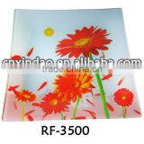 Sqaure Shape Clear Wholesale Flower Designed Oversized Glass Decorative Plate for Gift