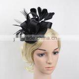 Wholesale 6 Color Feather Satin Fascinator Hair Clip Wedding Cocktail Hat thumbnail-5