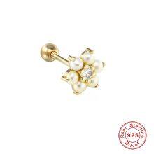 S925 Sterling Silver Flower Pearl Earrings Studs With Diamond