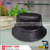 Fashion Custom Design Classy Black PU Leather 5-Panel Snap back Cap/Bucket Hat