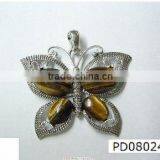 SGJGEMS PD08024TE Natural Crysta Jewelry Pendants Sliver Butterfly Design Gemstone Cabochon Bezel Setting