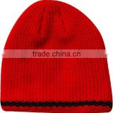 Double layer acrylic red colour winter knitted hat