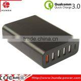 HUNDA Factory 60W 6Port USB Charger With Single Quick Charge 3.0 Port + Type C Port thumbnail-2