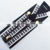 Colorful cute piano keys pattern elastic lederhosen supenders three clips