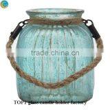 Glass Cylinder Vase Bulk Tall Clear Glass Lantern With Rope Handle thumbnail-4