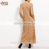 Muslim Lace Overlay Long Sleeve Islamic Kaftan Abaya Maxi Dress New Model Abaya in Dubai HST7733 thumbnail-3