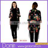 Dark Base Printed Fringed Floral Kimono