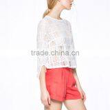Fashion Latest Trendy High Fashion Crochet Fabric Women Transparent Blouse With Half Sleeve thumbnail-3