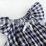 2017 Beautifuly Pure Cotton Toddler Girls Small Grid Romper With Bubble Sleeve thumbnail-3