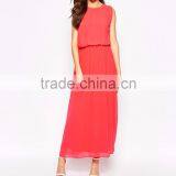 100% Polyester Pleated Details Maxi Dress Lady Chiffon Maxi Dresses thumbnail-2