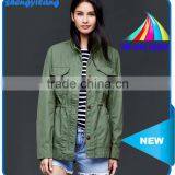 OEM/ODM Women Cotto Baseball Jacket Green Custom Jacket Guangzhou Clothing Manufacturer thumbnail-1