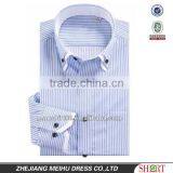Exclusive Style Yarn Dyed Blue Stripes 100% Natural Cotton Men's Dress Shirt With Double Collar&Cuff thumbnail-1