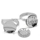 10PCs Silver Tone Adjustable Round Cabochon Setting Rings 15.9mm US 5.25 Ring Setting thumbnail-1