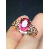 Classical Natural Pink Tourmalines 18k Gold Ring Set With Diamonds.