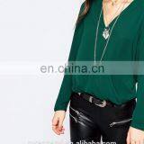 Latest Fashion Lady Blouse Design Stretch Woven Fabric V-neck Blouses for Women thumbnail-4