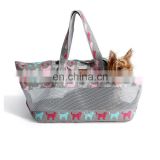 travel portable pet carrier bag Breathable lattice pet tote handbag soft canvas teddy dog bag