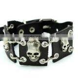 New Model Men Broad Leather Steampunk Skull Bracelets thumbnail-3
