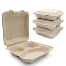 8 Inch 3-compartment Take Out Compostable Biodegradable Sugarcane Clamshell Containers Food