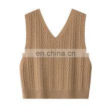 Women's Custom Crop Tank Top V-Neck Woolen Knitted Cashmere Vest With Embroidered Logo Casual Short Length Vests for Suits thumbnail-2