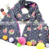Good Quality Cute Sweet Small Floral Print Colorful Pom Pom Balls Fashion Baby Girls Winter Scarf thumbnail-3