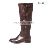 LQEB29 new style high heel fancy genuine leather bottom and cow skin upper material flat brown high boots