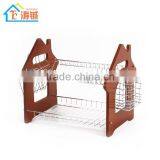 Classical Wooden Storage "house"shape Kitchen Dish Rack Single Plastic Tray thumbnail-2