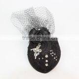 Modern Wedding Fascinator Black Rhinestone Headband Hats Women Brides Hair Accessories thumbnail-3
